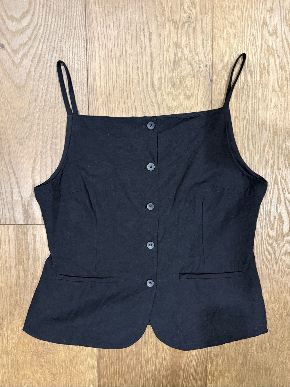 ZARA Black Button-Front Tailored Cami Vest Top